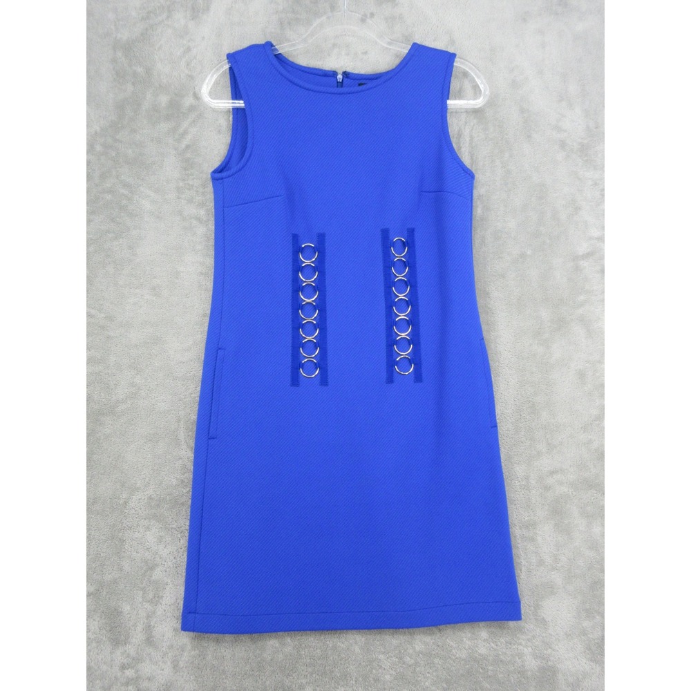 W By Worth Dress Womens Size 2 Grommet Ring Shift Office Pockets Career Blue